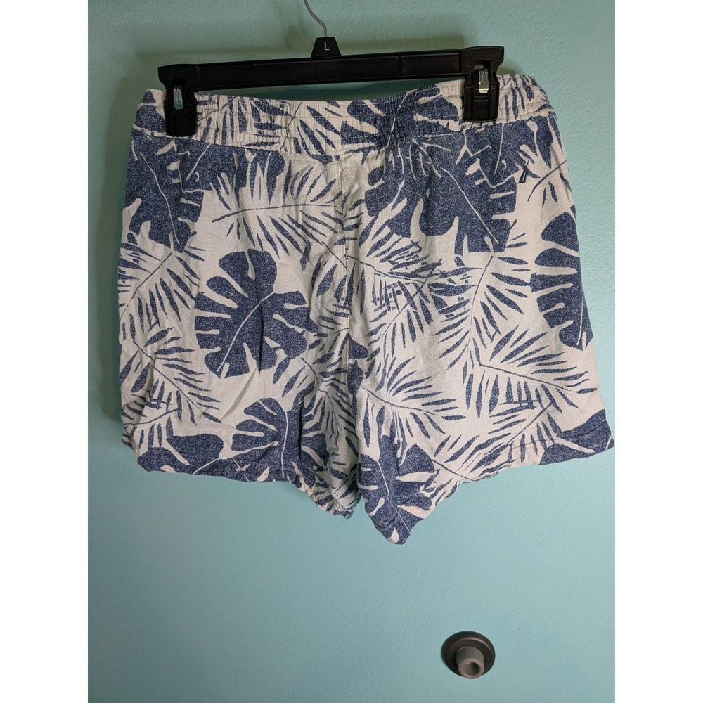 Nautica Mens Blue White Tropical Palm Leaf Linen Blend Drawstring Shorts Size M